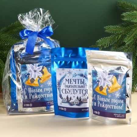 New Year! Gift set: Black tea in Doy Pack “Happy New Year” and “Dreams will come true”, 100 g (2 pcs. X 50 g).-5