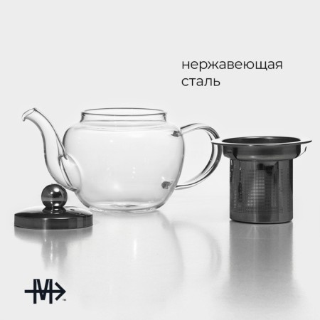 Glass teapot with metal sieve "Cagliopa", 250 ml, 15 × 8 × 9 cm-2