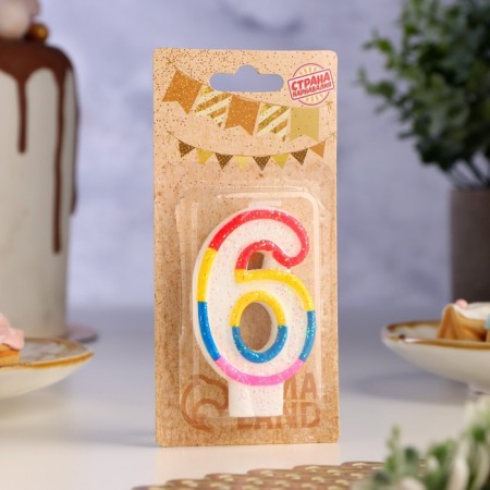 A candle for a cake with sparkles "Shiny rim", the number "6", 7 cm-1