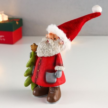 Souvenir Polystone "Santa Claus in red, with a curly beard with a Christmas tree" 15x6x8 cm-2