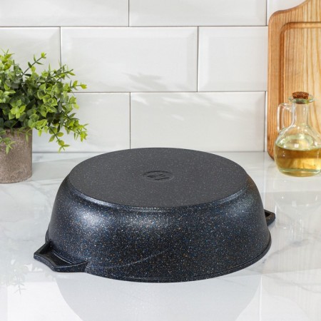 Frying "granite Star", 4 l, d = 30 cm, glass cover, anti -stick coating, black color-2