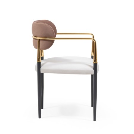Velvet lunch chair, metal frame, polyester fabric, color Coffee & White-1