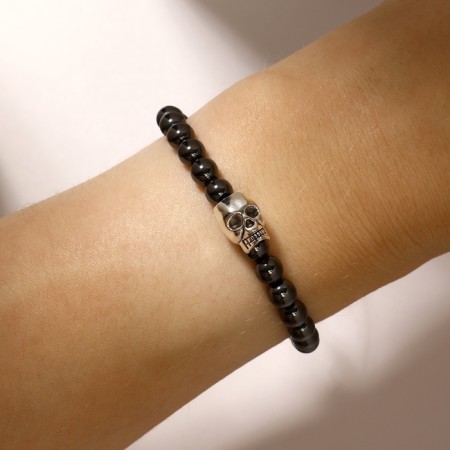 Bracelet unisex "hematite" skull, black color with silver, d = 6 cm-4