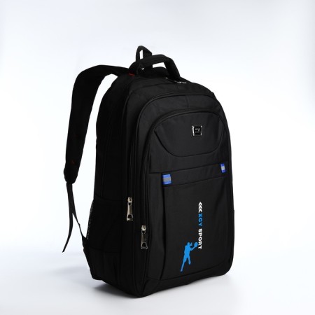 Youth backpack from textiles, 2 parts on lightning, 3 pockets, black/blue color-2