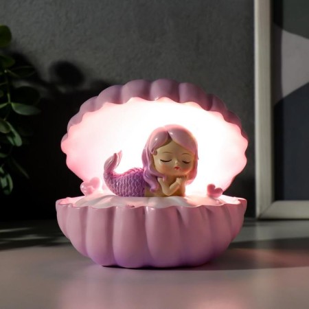 Souvenir Polystone Light "Sleeping Mermaid in a shell" Lilac-pink 13x12x10 cm-4