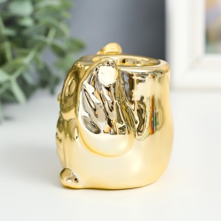 Ceramics candlestick for 1 candle "Little eagle owl" gold D-3 cm 5.2x6.5x6.7 cm-4