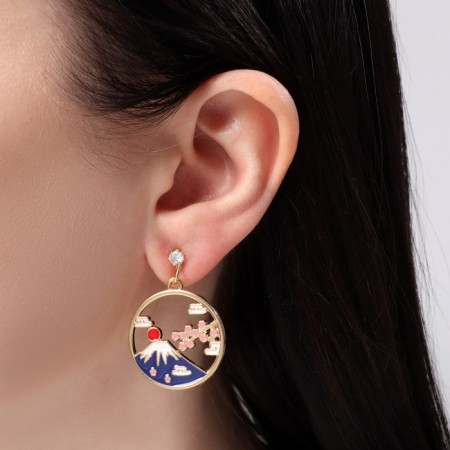 Earrings Assorted "Japan" mountains and sakura, colored in gold-3