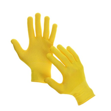 Workers, m/b gloves, with nylon thread, with PVC dots, size 9, yellow, Greengo