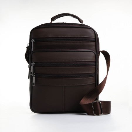 Male bag on lightning, long belt, brown color-1