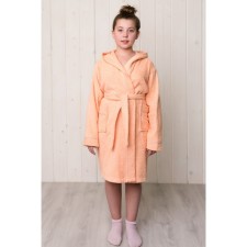 A dressing gown for a girl with a hood, height 128 cm, peach, Makra