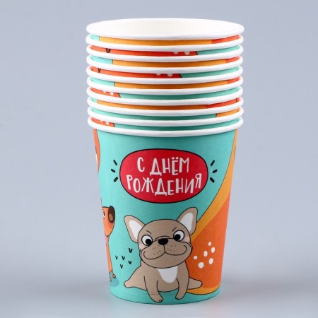 A one -time paper glass "Happy Birthday", dogs, 250ml-3