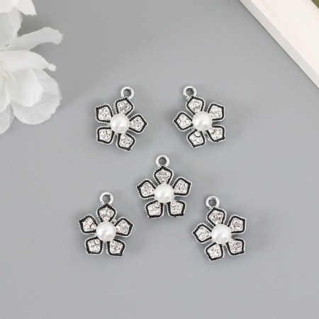 Decor for creativity metal, rhinestones "Five -up with a edging" silver 1.9x1.7 cm-2