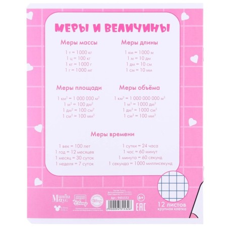 Notebook in a large cage 12 sheets, 5 types of mix, cover coated paper, Minnie Mouse and unicorn-4