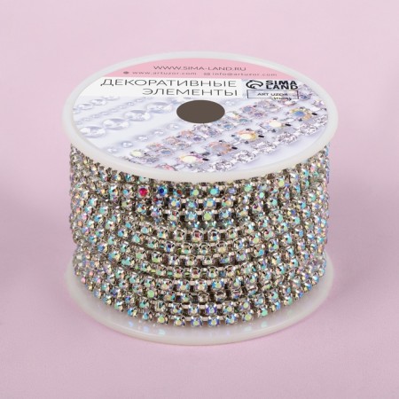 Chain with rhinestones, with holography, metal, glass, 3 mm, 9 ± 1 m, silver color-3