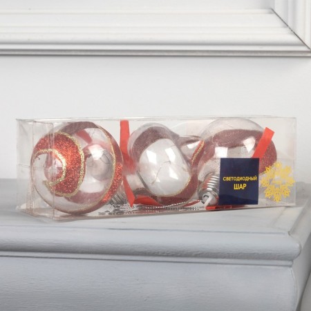 A set of Christmas tree balls "Balls with spruce cones" 3 pcs., Battery, 5 LED, glow warm white-4