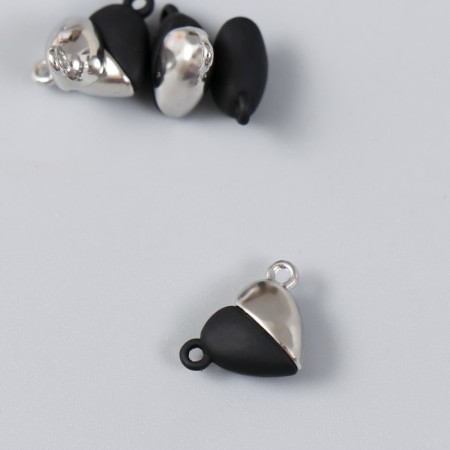 Magnetic metal lock "heart" black and silver 2 pcs 1.2x1.2 cm