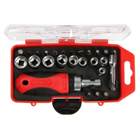 A screwdriver with a set of bit and tundra heads, reversible, 2k handle, in a case, 26 items-1