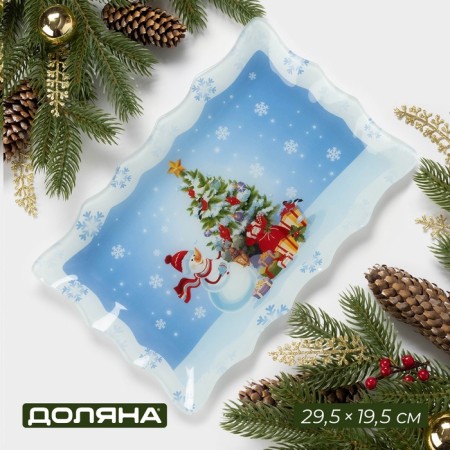 Glass rectangular shade "Winter Fairy Tale", 29 × 18.5 cm
