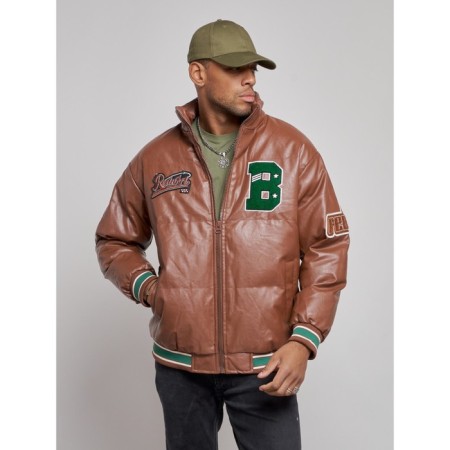 Eco -leather jacket men, size 50, brown color-6