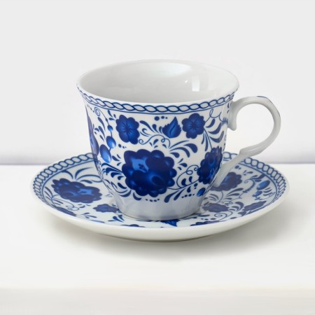 Service Ceramic Tea Dolyana "Russian Disor", 13 items on a stand: 6 cups 210 ml, 6 saucers, kettle-5