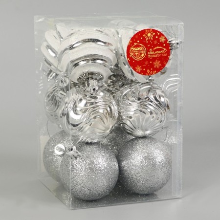 Set of balls plastic D-6 cm, 12 pcs "Melody" orbit, white-silver-1