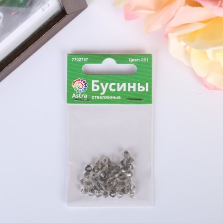 Glass beads 4 mm (set 40 pcs), Z-439, (851 gray)-2