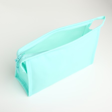 Cosmetic bag with zipper, turquoise color-2