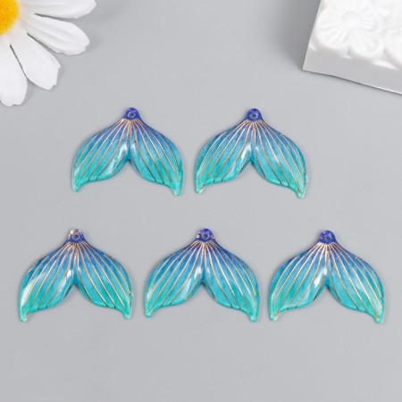 Decor for creativity plastic "Tail of a mermaid with golden lines" Blue 3x2.4 cm-2