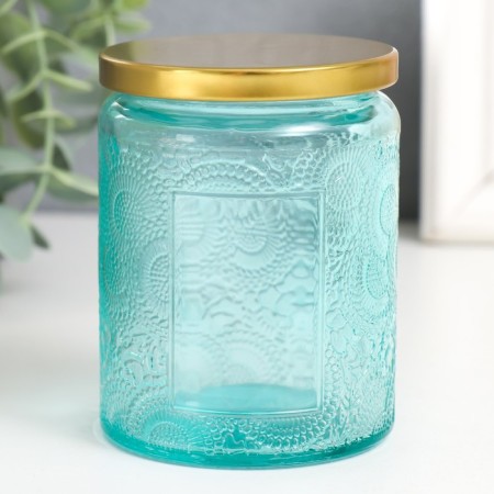 Bank for candles glass with a “flower” lid, cylinder 9x7x7 cm, mix-4