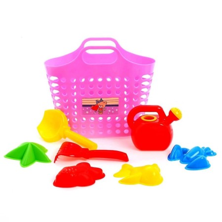 Sanding set of 8 items: Korzin bag, watering can 0.5 l, scoop L16cm. rake, molds 4 pcs.-4