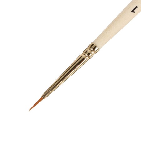 Synthetic brush, round, hard, shortened insert, rubloff series 1310 No. 1, short handle is saturated with varnish, yellow clip-2