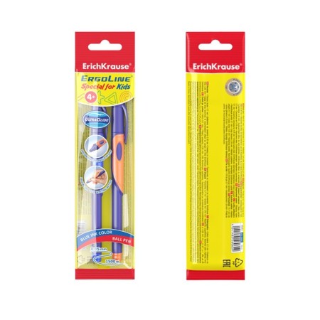 A set of ballpoints Erichkrause ergoline kids, 2 pieces, first-grader, an ergonomic holder, Soft-Touch building, 0.7 mm node, blue, mix, blister-3