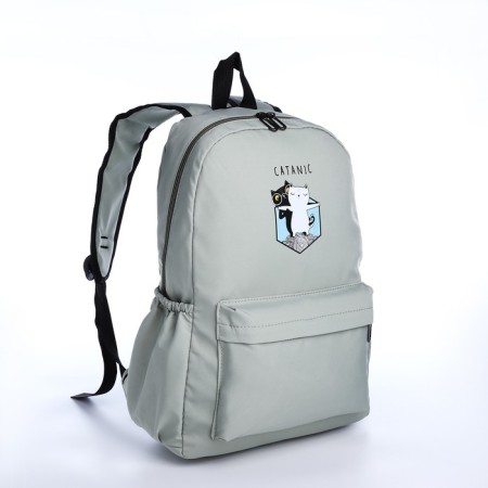 School backpack from textiles on a zipper, 3 pockets, green color-2