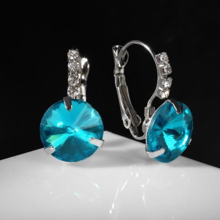 Earrings with rhinestones “Give tenderness” Crystal, Blue color in silver-1