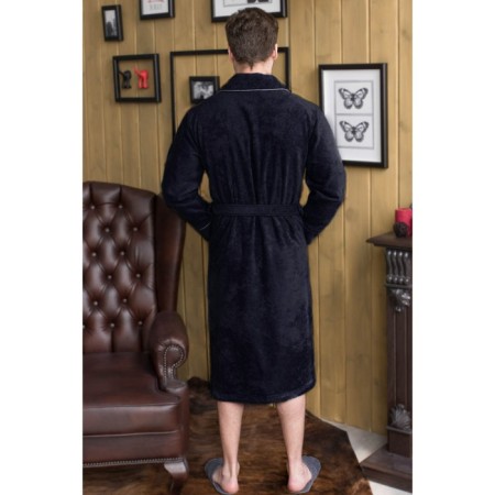 Male dressing gown, shalka+kant, size 66, dark blue color, mahra-1