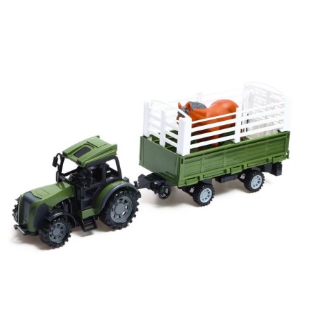 The radio -controlled “farmer” tractor, with a trailer and animal, works from batteries, mix-3