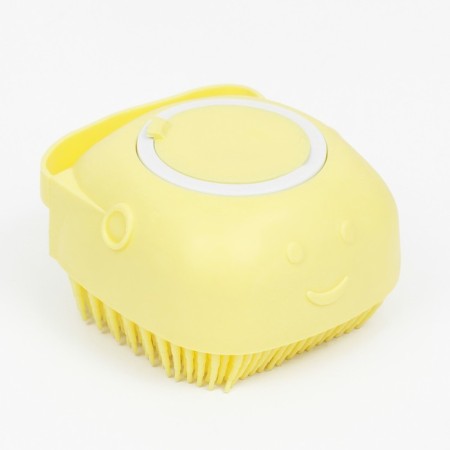 Brush for washing and massage of animals, with a container for shampoo, yellow-1