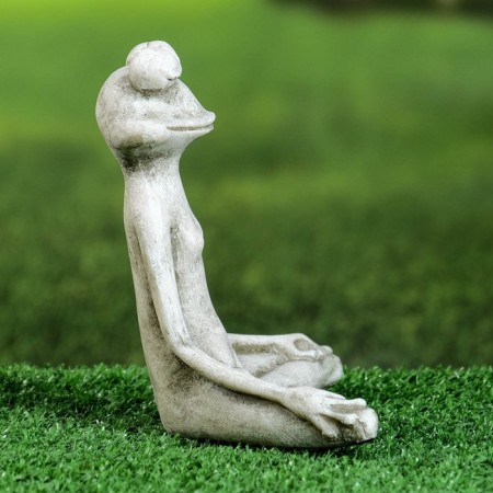 Figure "Frog Yoga in the Lotus Pose" 16x16x6cm, Gray Stone-5