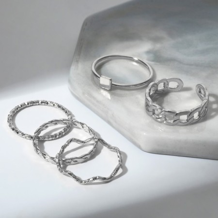 Ring set 5 pieces "perfect fingers" geometry, white color in silver-1