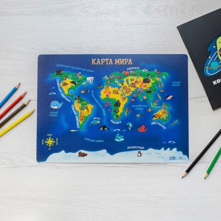Laying on the table plastic A4 (339 x 224 mm) 500 microns, training, calligrata "Map of the World"-3