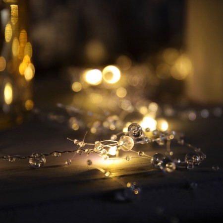 Garland “thread” 2 m dews with nozzles “hook”, IP20, silver thread, 20 LED, AAX2 batteries (not in the kit), 2 modes, glow warm white-1