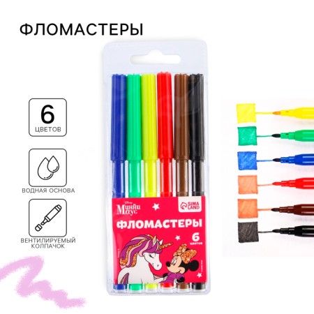 Felt -tip pens, 6 colors, "unicorn", Minnie Mouse
