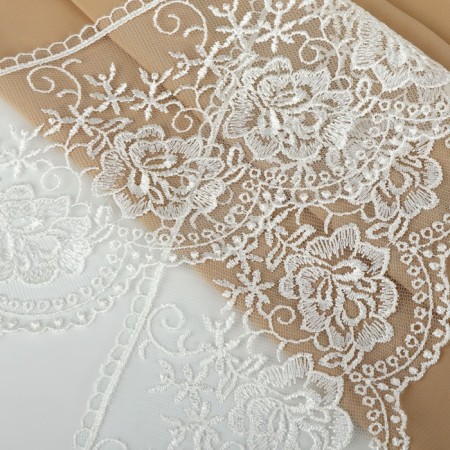 Lace on a grid, 105 mm × 11 ± 1 m, ivory color-1