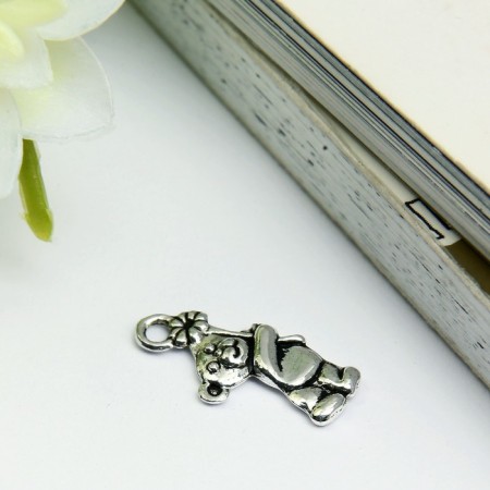 Decor for creativity Metal "Bear with chamomile" silver 2x1 cm-1