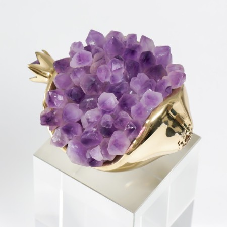 Interior brass souvenir, quartz "Golden grenade with amethyst" 18x8x8 cm-4