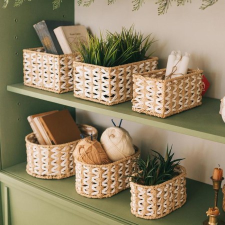 Basket for storage of handmade lauded “Aika”, 27.5 × 17 × 12 cm, beige-white color-4