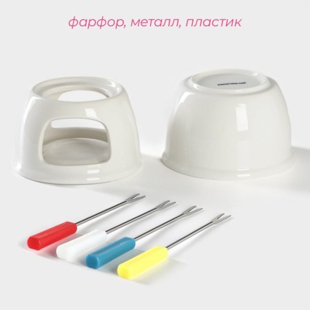 Ceramic set for Fonda Glosses, 6 items: a bowl 400 ml, stand, 4 skewers, white color-1