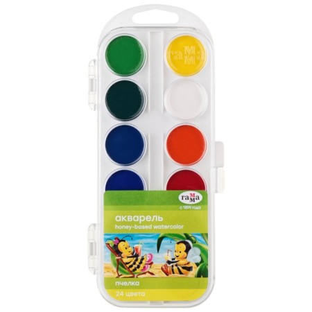 Watercolor 24 colors Gamma "Bee", honey, without brush, plastic, euro suspension 212035