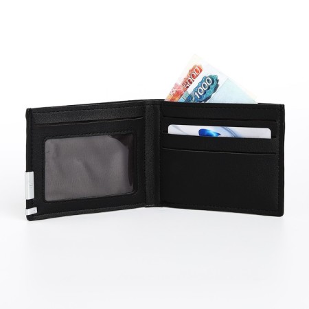 Male purse without fastening, department for maps, for bills, black color-4