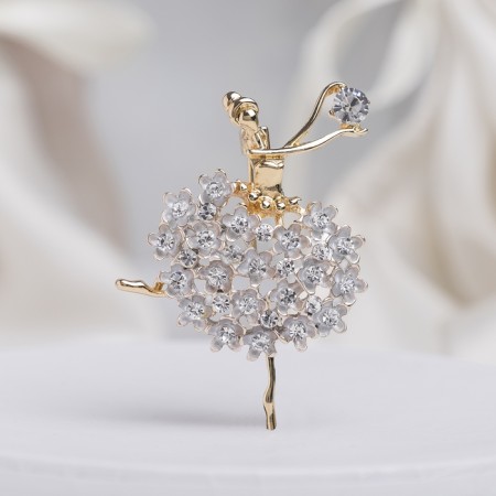 Brooch "Ballerina" Femininity, white color in gold